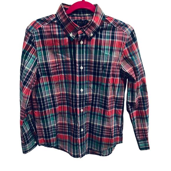 Polo Ralph Lauren BIG Boys Shirt Button Down Plaid Poplin Size 7 - Picture 3 of 4